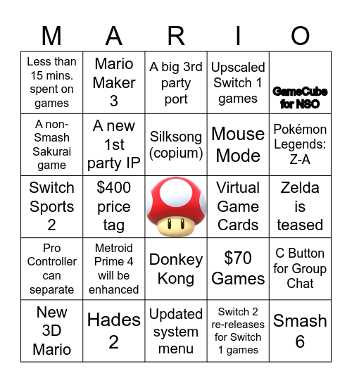 Switch 2 Direct Bingo Card