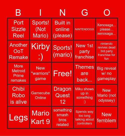 Switch 2 Bingo Card