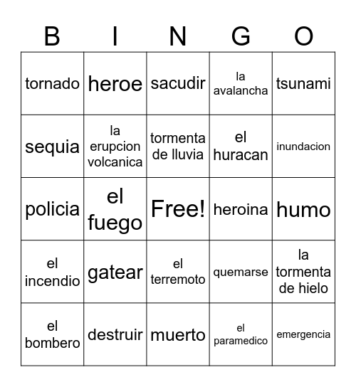 Desastre Naturales Bingo Card