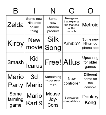 Direct for switch 2 predictions Bingo Card