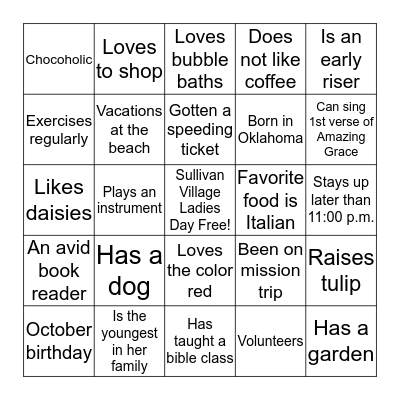 Ladies Day Fun Blackout Bingo Card