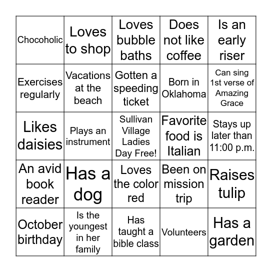 Ladies Day Fun Blackout Bingo Card