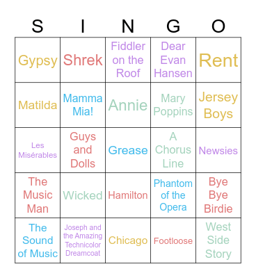 Broadway Bingo Card