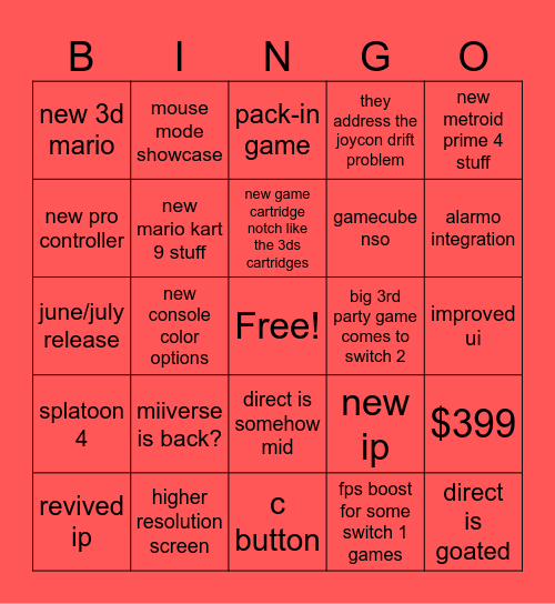 SWITCH 2 DIRECT BINGO Card