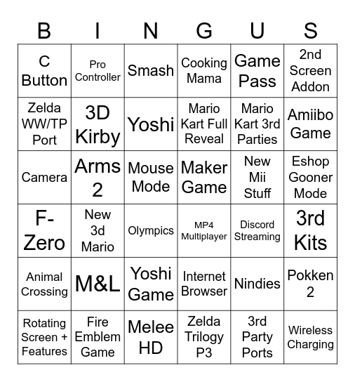 NinDi Switch 2 Bingo Card