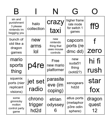 switch 2 Bingo Card