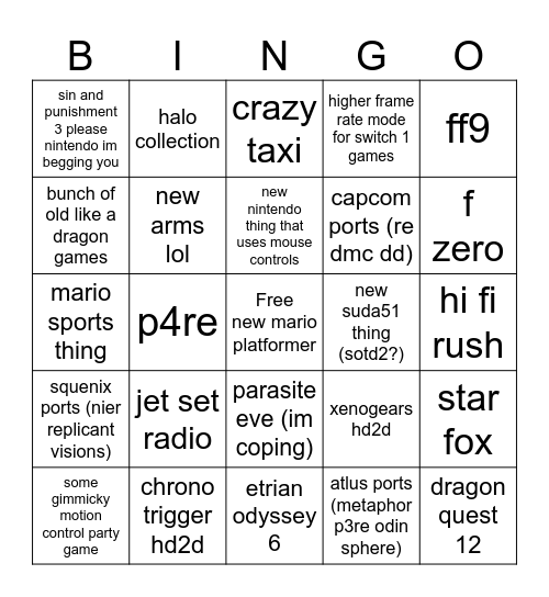 switch 2 Bingo Card