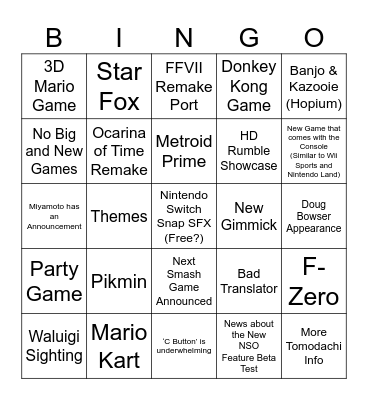 Nintendo Switch 2 Direct 04/02/25 Bingo Card