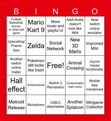 Yannik's Switch 2 Direct Bingo Card