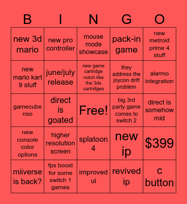 SWITCH 2 DIRECT BINGO Card