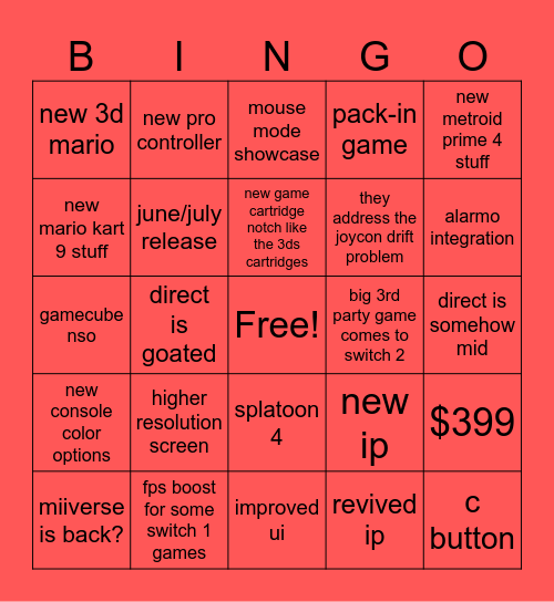 SWITCH 2 DIRECT BINGO Card