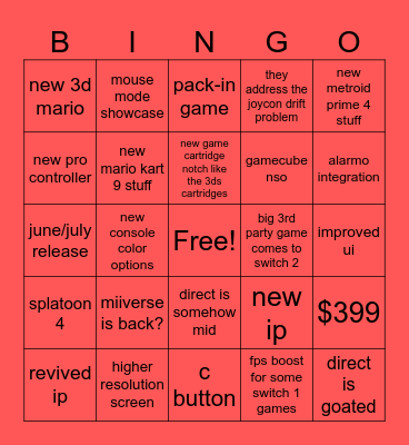SWITCH 2 DIRECT BINGO Card