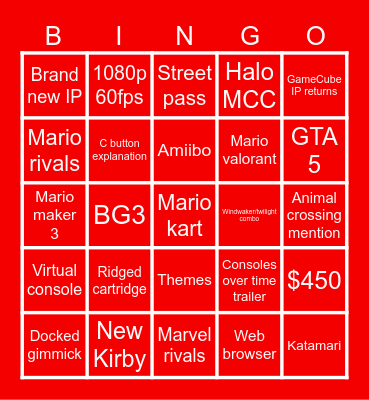 Switch 2 direct Bingo Card