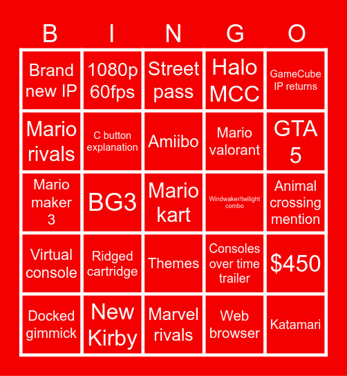 Switch 2 direct Bingo Card