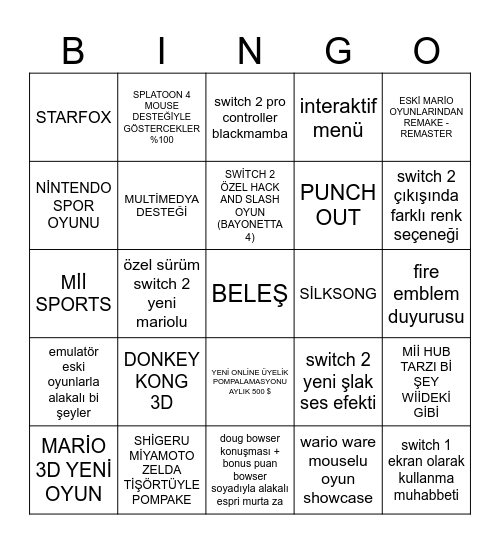 switch 2 bingo Card