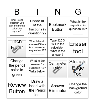 4th Grade Test Nav Bingo Card