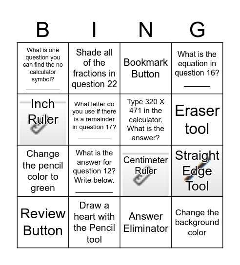 4th Grade Test Nav Bingo Card