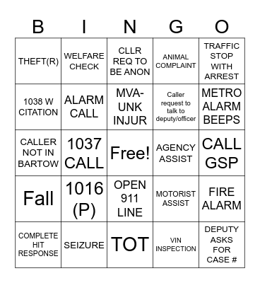 DISPATCH Bingo Card