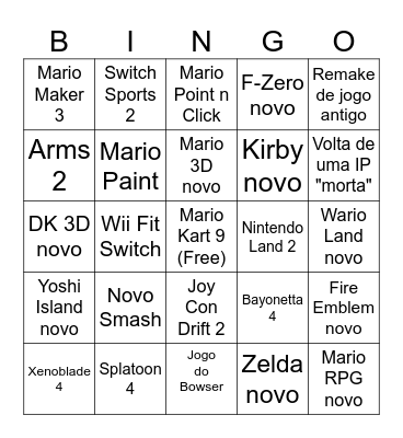 Bingo Nintendo Direct Bingo Card