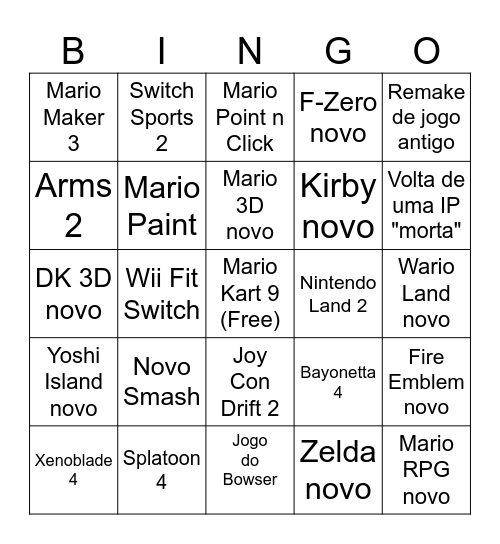 Bingo Nintendo Direct Bingo Card