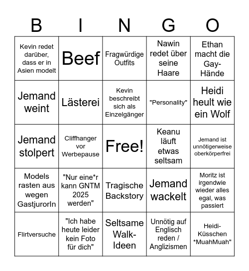 GNTM Bingo Card