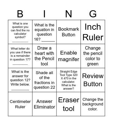4th Grade Test Nav Bingo Card