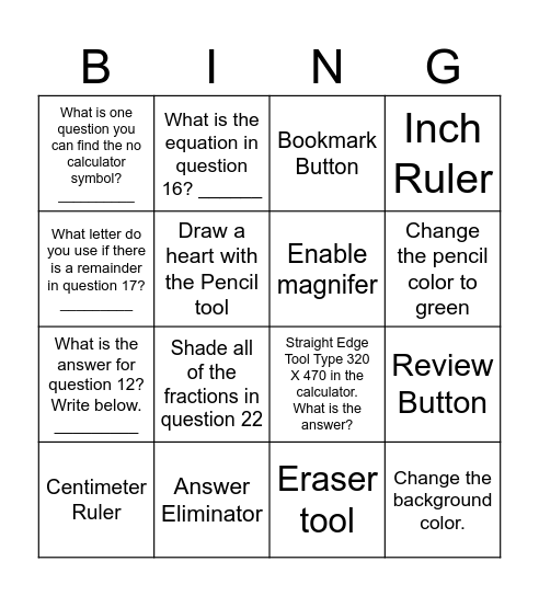 4th Grade Test Nav Bingo Card