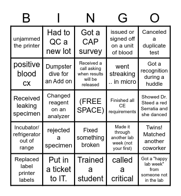 2023 Lab Week Bingo Card