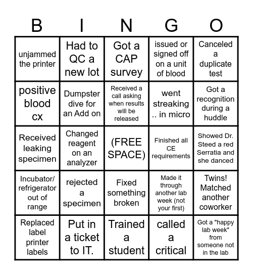 2023 Lab Week Bingo Card