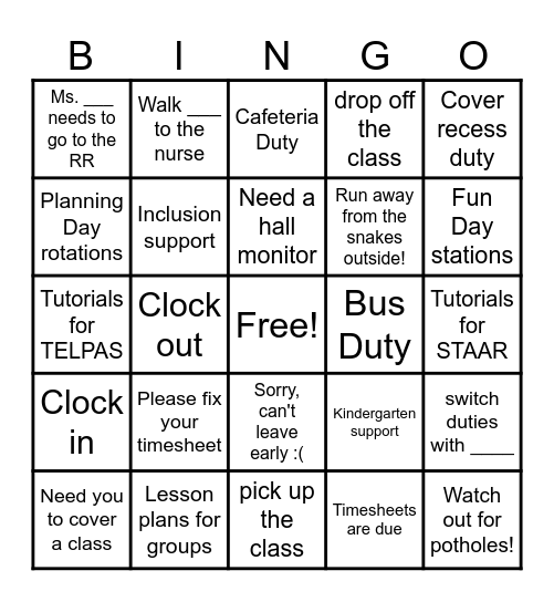 Thank You Paraprofessionals! Bingo Card