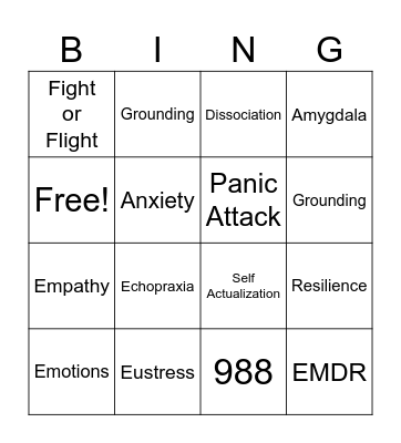 Mental Health Bingo! Bingo Card