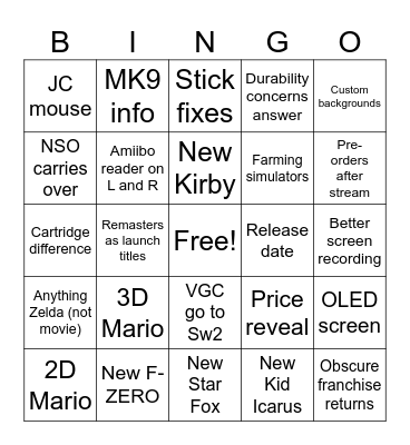 Switch 2 Direct Bingo Card