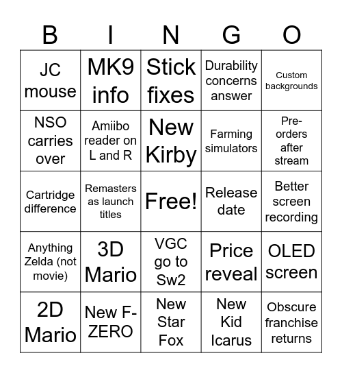 Switch 2 Direct Bingo Card