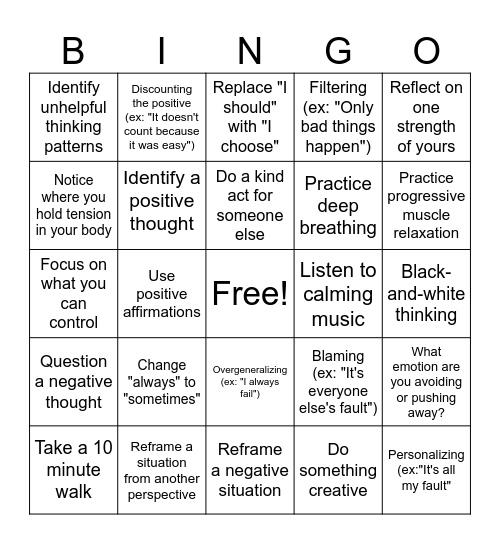 CBT Bingo Card
