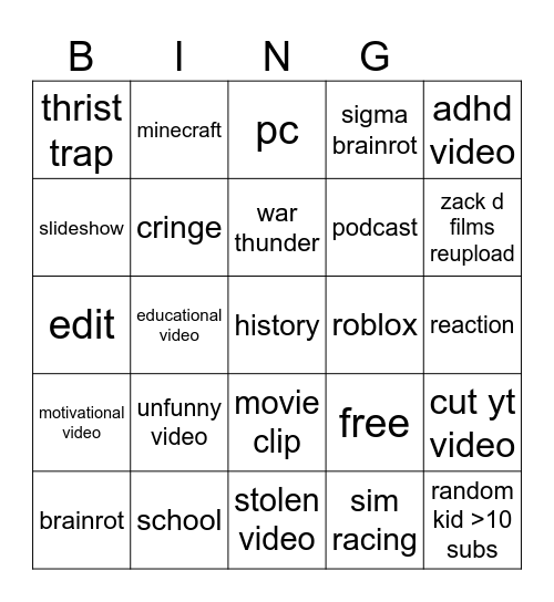 Untitled Bingo Card
