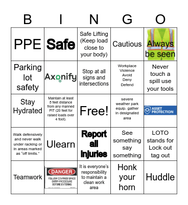 Safety Bingo Card