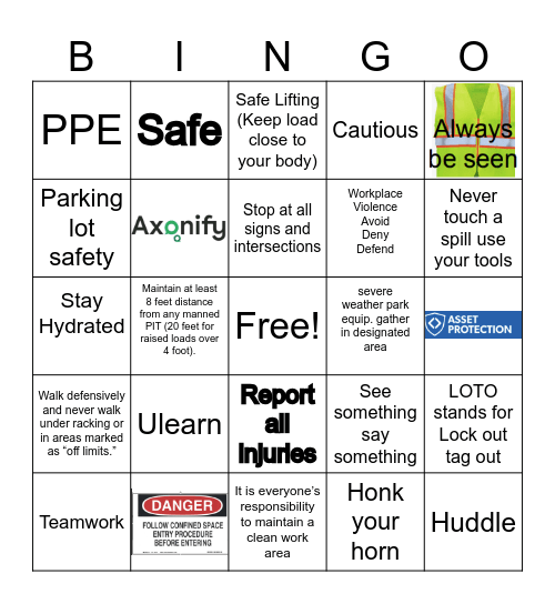 Safety Bingo Card