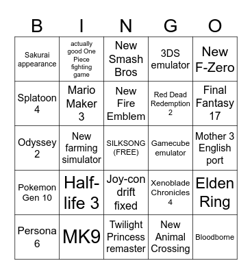 Nintendo Switch 2 Direct BINGO Card