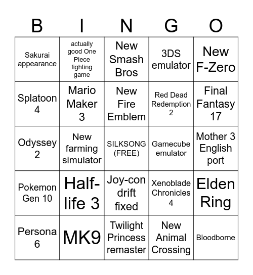 Nintendo Switch 2 Direct BINGO Card