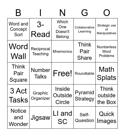 Visible Learning Strategies Bingo Card