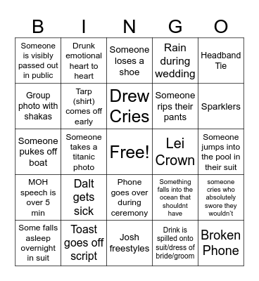 Hybert Wedding Bingo Card