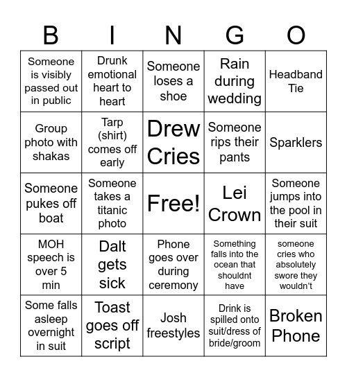Hybert Wedding Bingo Card