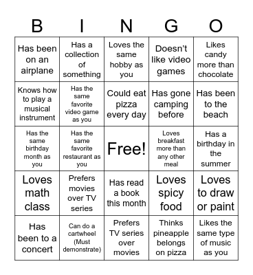 Baseball Card Bingo Card