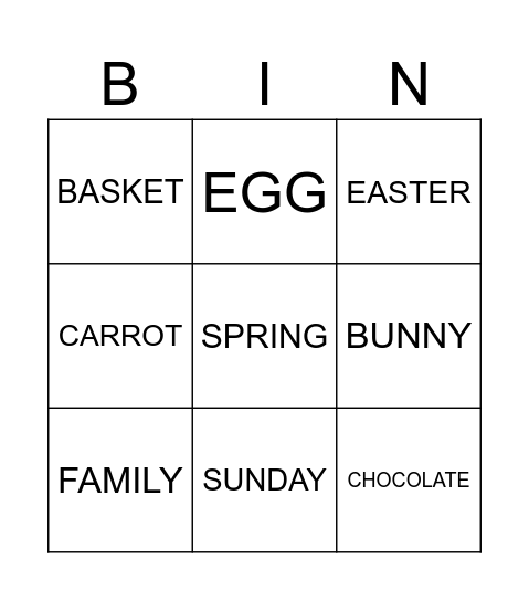 EASTER BINGO Card