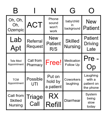 Call Center Bingo Card
