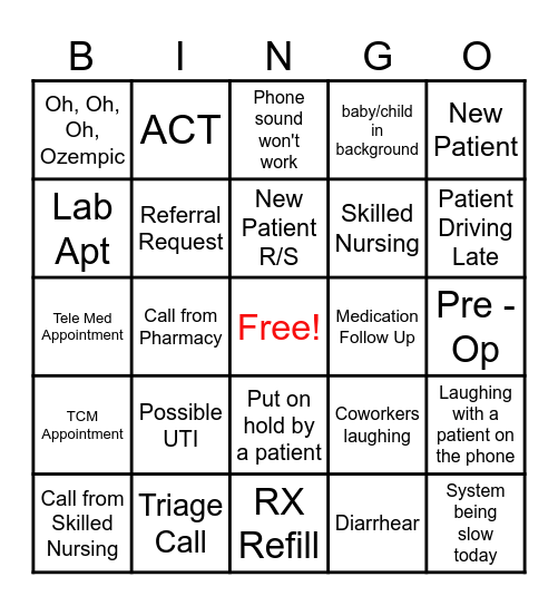 Call Center Bingo Card