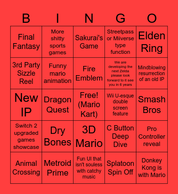 Switch 2 shitty predictions Bingo Card