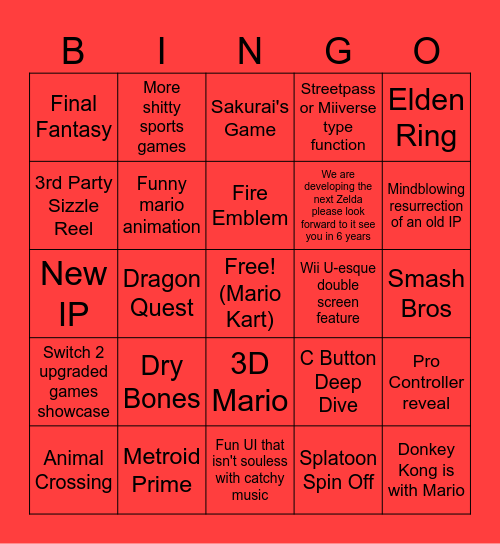 Switch 2 shitty predictions Bingo Card