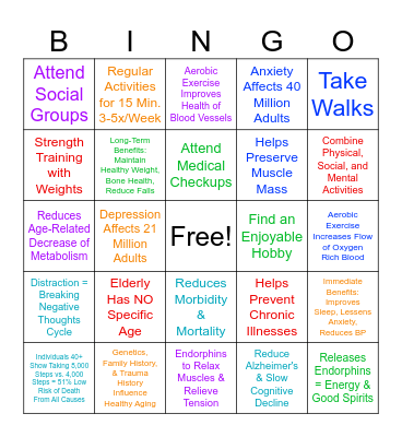 Aging Mental Health & The Benefits of Exercise Bingo Card