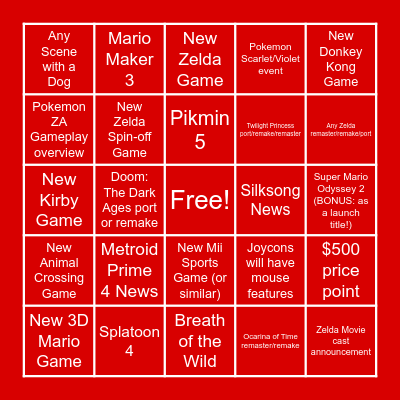 AH Nintendo Switch 2 Direct Bingo! Bingo Card